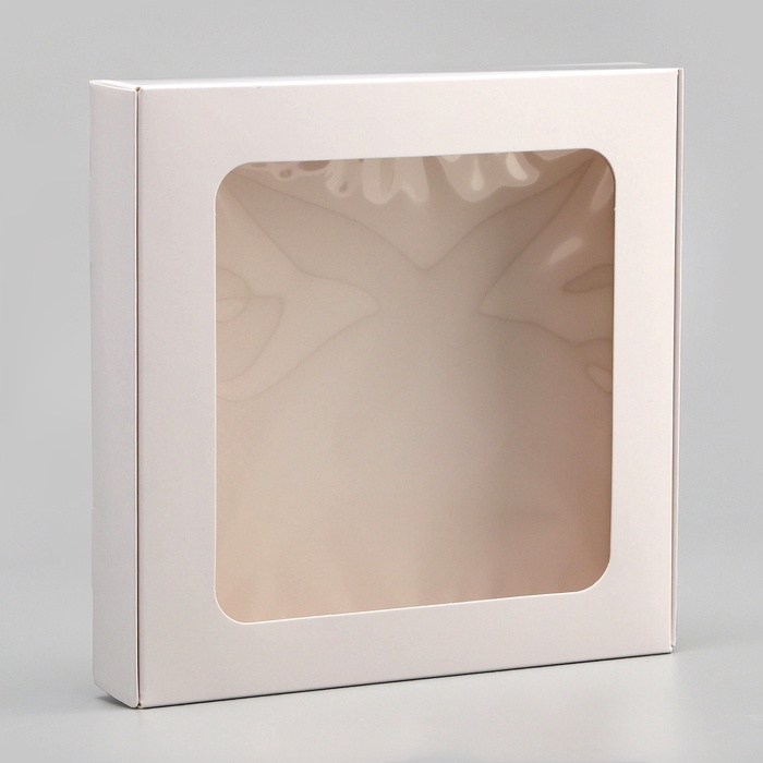 Коробка самосборная, белая, с окном, 16×16×3 см - Фото 1