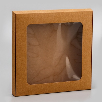 Коробка самосборная, крафт, с окном, 19×19×3 см