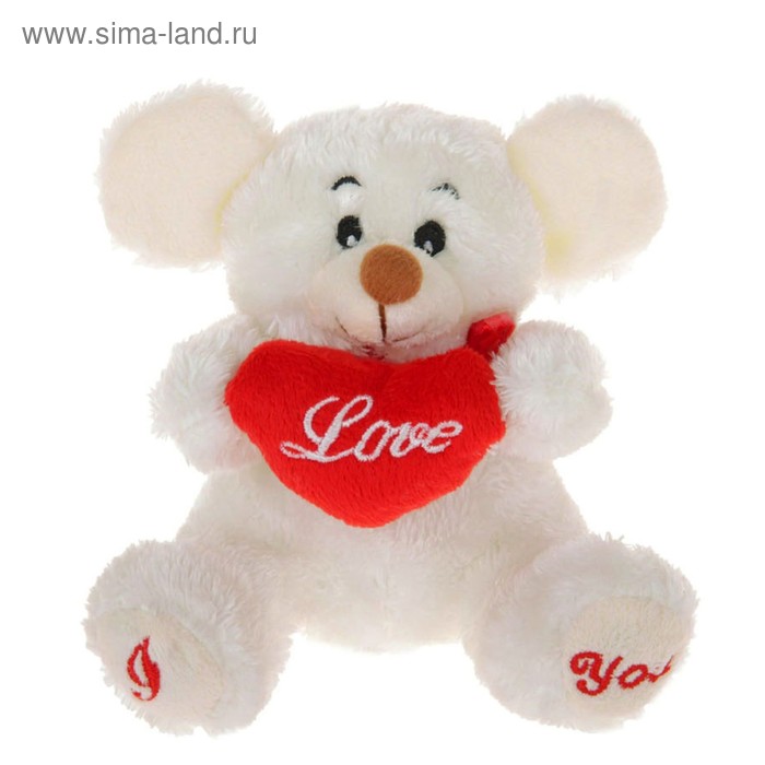 Мягкая игрушка "Мышка", на сердце, лапках надпись, цвета МИКС - Фото 1