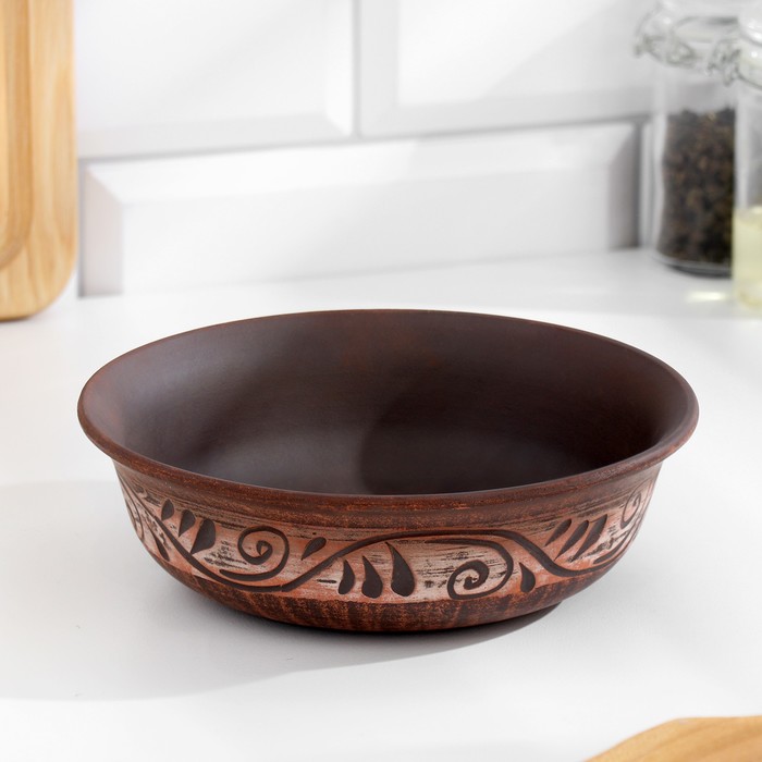 Тарелка глубокая «Ангоб», 550 мл, красная глина - Фото 1