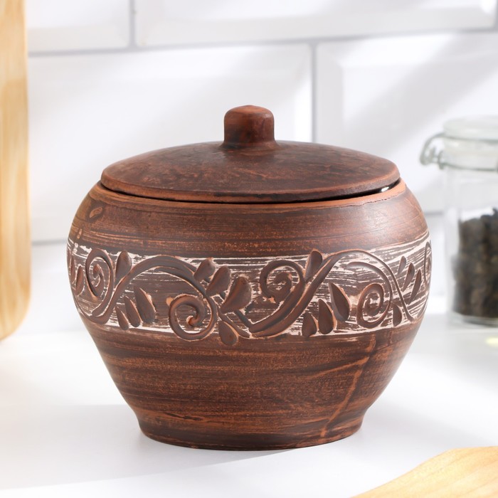 Горшок для жаркого «Ангоб», 700 мл, красная глина - Фото 1