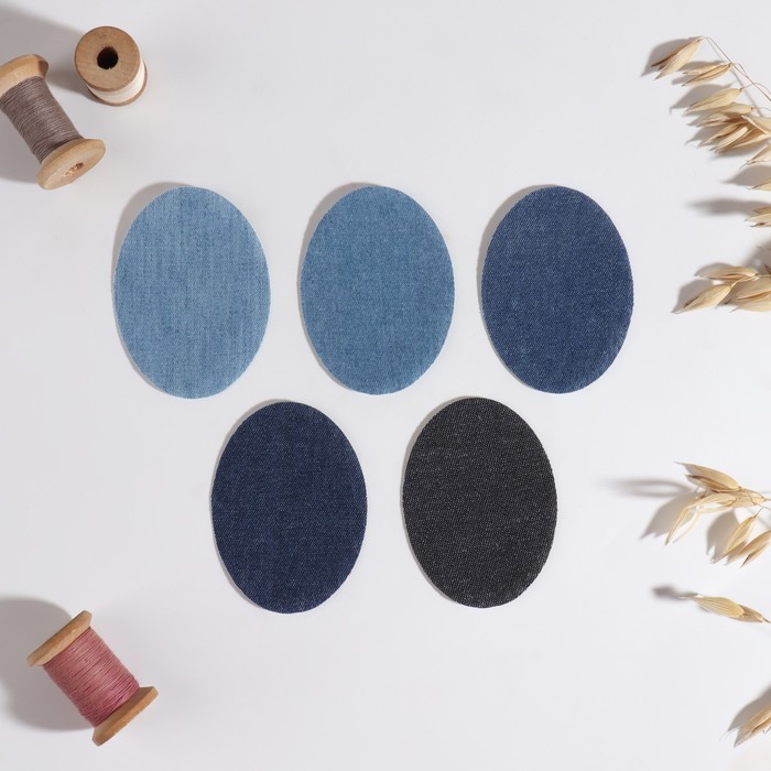 Набор заплаток для одежды «Синий спектр», овальные, термоклеевые, 7 × 5 см, 5 шт - Фото 1