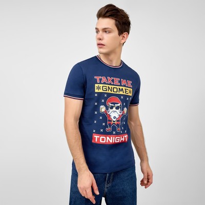 Футболка мужская новогодняя, цвет тёмно-синий, размер 54