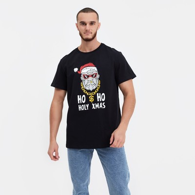 Футболка мужская новогодняя, цвет чёрный, размер 54