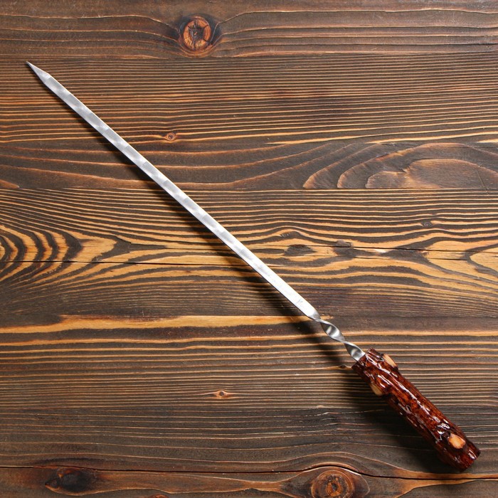 Шампур с деревянной ручкой "Пенек" металл - 3 мм, ширина - 12 мм, рабочая длина - 40 см - фото 1881021411