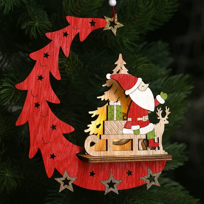 Декор с подсветкой «Дед мороз на санках» 15,5 × 4,5 × 18 см - фото 1908994592