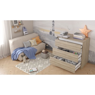 Комод для детской Polini kids Simple 1980, 3 ящика, 800×505×797 мм, цвет вяз/белый
