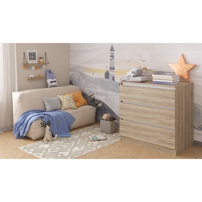 Комод для детской Polini kids Simple 1980, 3 ящика, 800×505×797 мм, цвет вяз/белый