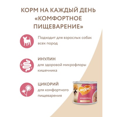 Влажный корм «Мнямс» «КОМФОРТНОЕ ПИЩЕВАРЕНИЕ» для собак, паштет из индейки, 200 г