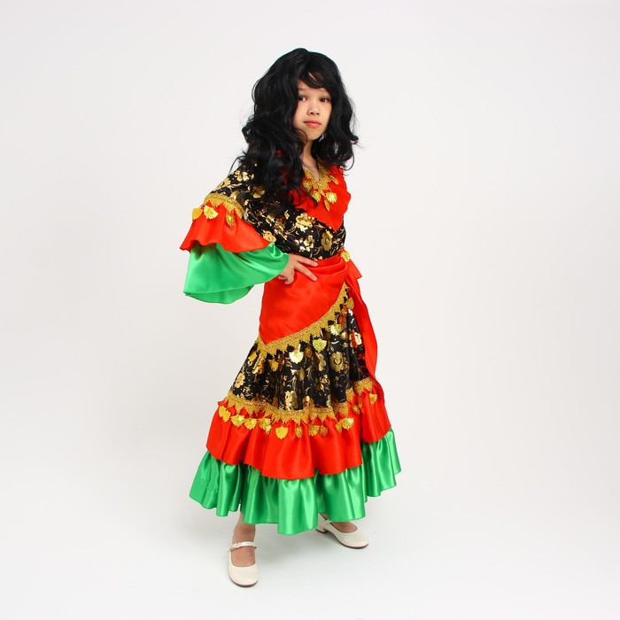 Карнавальный костюм «Цыганка», цвет красно-зелёный, р. 32, рост 110-116 см - фото 1882508947