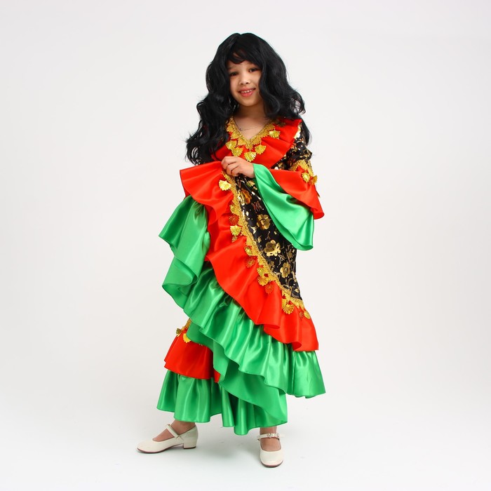 Карнавальный костюм «Цыганка», цвет красно-зелёный, р. 36, рост 134–140 см - фото 1904624660