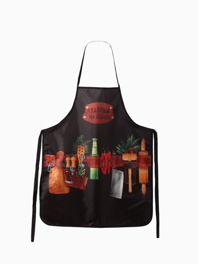 Фартук «Главный на кухне», черный, 65×80 см, оксфорд 210 г/м²