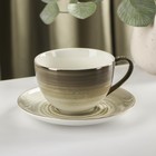 Чайная пара фарфоровая Доляна «Млечный путь», 2 предмета: чашка 220 мл, блюдце d=13,5 см, цвет зелёный - Фото 1