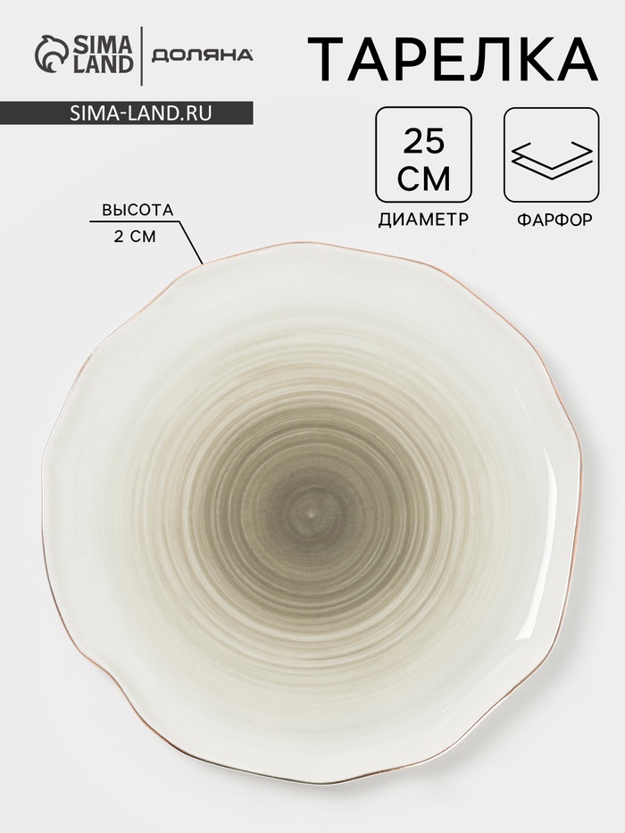 Тарелка обеденная Доляна «Млечный путь», d=25 см, фарфор, серая - Фото 1