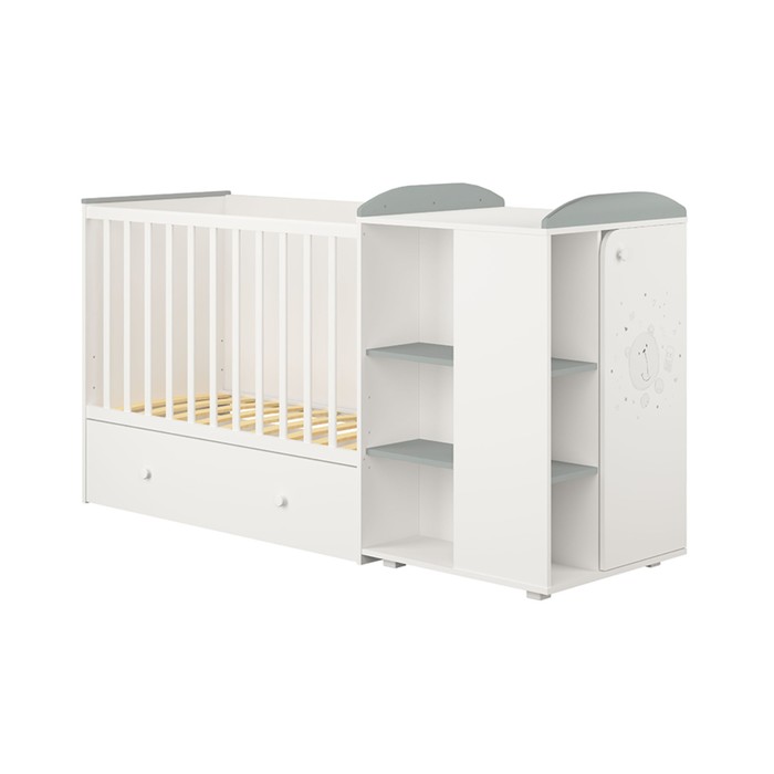 Кровать детская Polini kids French=900, Teddy, с комодом, белый-серая - Фото 1