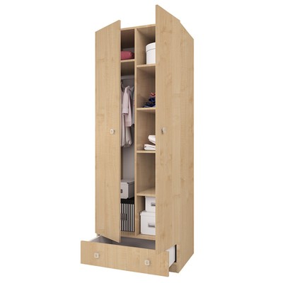 Шкаф прямой двухстворчатый Polini kids Simple, 1 ящик, 700×516×1900 мм, цвет натуральный