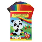УЦЕНКА Картон цветной А4, 16 листов, 8 цветов, в папке «Панда», немелованный 220 г/м² - Фото 1