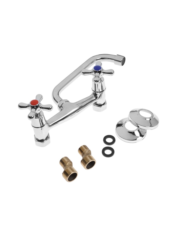 Смеситель для кухни ZEIN Z2485, настенный, излив 20 см, кран-букса латунь 1/2", хром - Фото 1