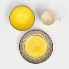 Набор посуды "Алладин", керамика, желтый, 3 предмета: салатник 700 мл, тарелка 20 см, кружка 350 мл, 1 сорт, Иран - Фото 4