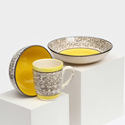 Набор посуды "Алладин", керамика, желтый, 3 предмета: салатник 700 мл, тарелка 20 см, кружка 350 мл, 1 сорт, Иран - Фото 7