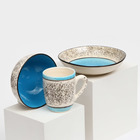 Набор посуды "Алладин", керамика, синий, 3 предмета: салатник 700 мл, тарелка 20 см, кружка 350 мл, 1 сорт, Иран - Фото 7