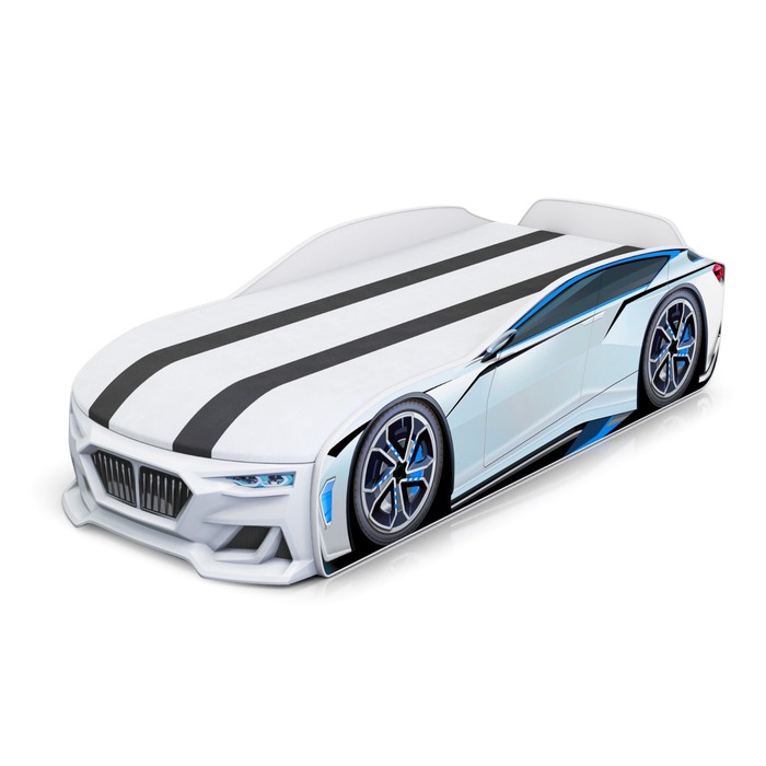 

Кровать машинка Romack Boxter-New, с ящиком и матрасом, с подсветкой фарцвет белый