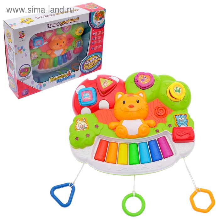 Музыкальная игрушка-пианино «Забавный котёнок», со световыми эффектами, БОНУС - книжка «Игры и занятия на пианино» - Фото 1