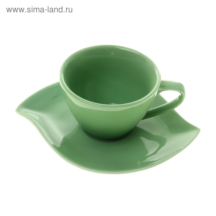 Набор чайный «Лотос», 2 предмета: чашка 200 мл, блюдце, зеленый - Фото 1