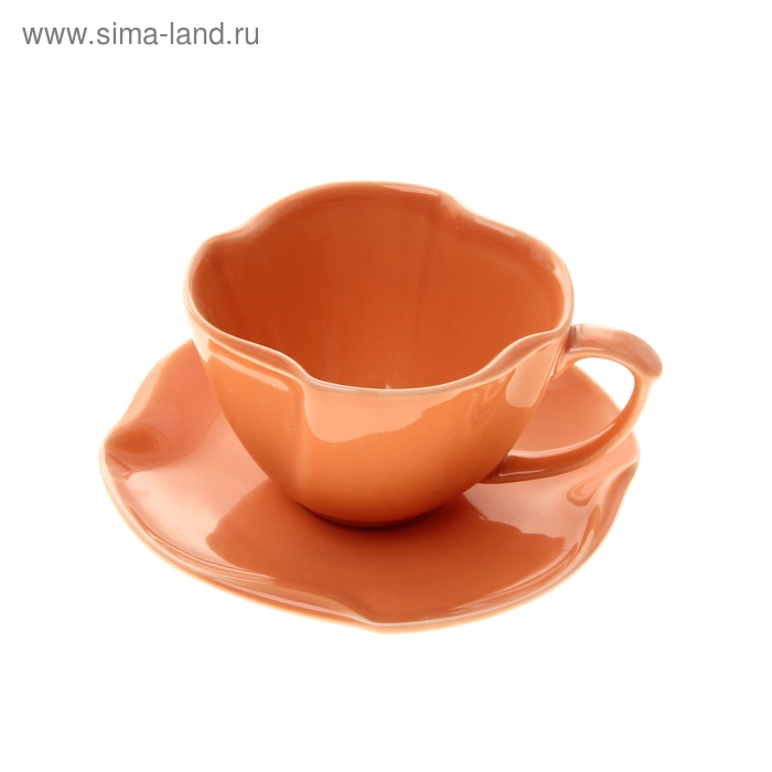 Чайная пара 200 мл «Кувшинка», цвет оранжевый - Фото 1