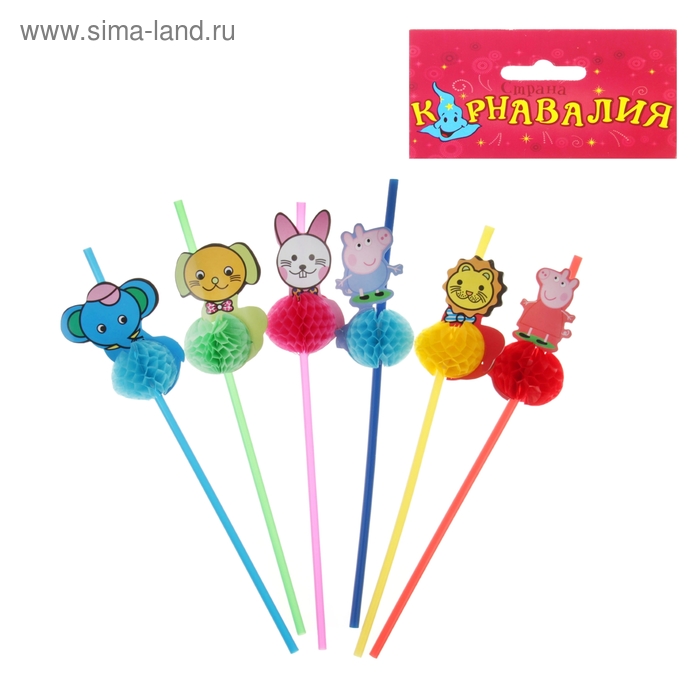 Трубочка для коктейля «Звери» ( набор 12 шт.), МИКС - Фото 1