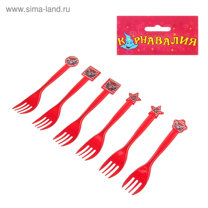 Набор пластиковых вилок «Пираты», (набор 6 шт.), красный - Фото 1