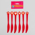 Набор пластиковых ножей «Сердечки», 6 шт., цвет красный - Фото 1