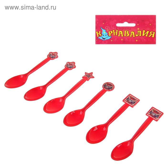 Набор пластиковых ложек «Пираты», (набор 6 шт.), красный - Фото 1
