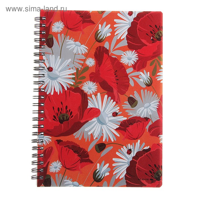 Тетрадь 80л клетка на гребне "Маки" обложка пластик - Фото 1