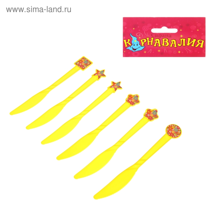 Набор пластиковых ножей "Цветочки", (набор 6 шт), цвет желтый - Фото 1