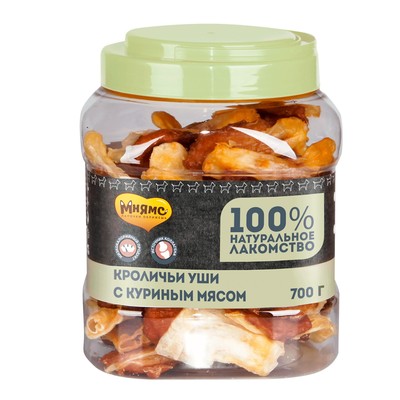 Лакомство «Мнямс» для собак кроличьи уши с куриным мясом, 700 г