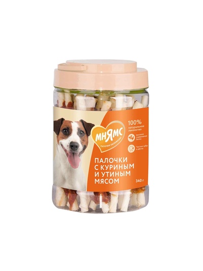 Лакомство «Мнямс» для собак палочки с куриным и утиным мясом, 340 г