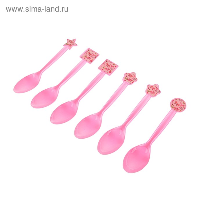 Пластиковые ложки "Бабочки", набор 6 шт., цвет розовый - Фото 1