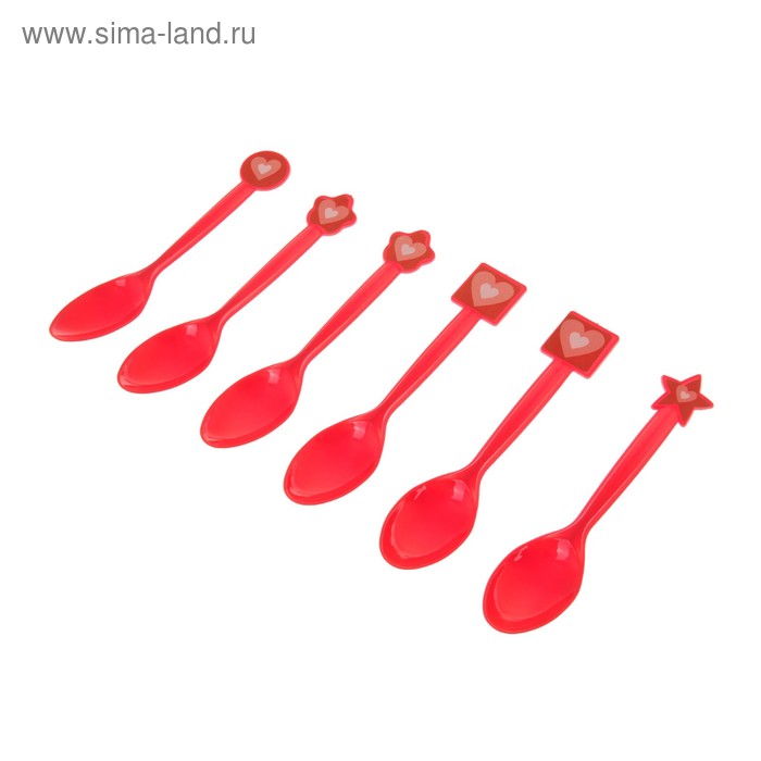 Пластиковые ложки "Сердечки", набор 6 шт., цвет красный - Фото 1