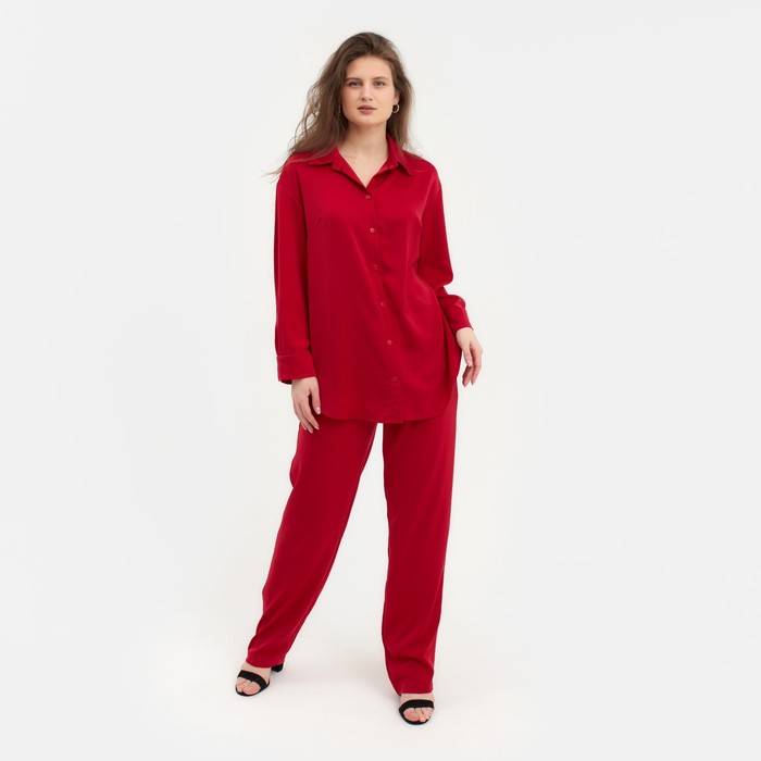 Костюм женский (рубашка, брюки) MINAKU: Silk pleasure, размер 56, красный