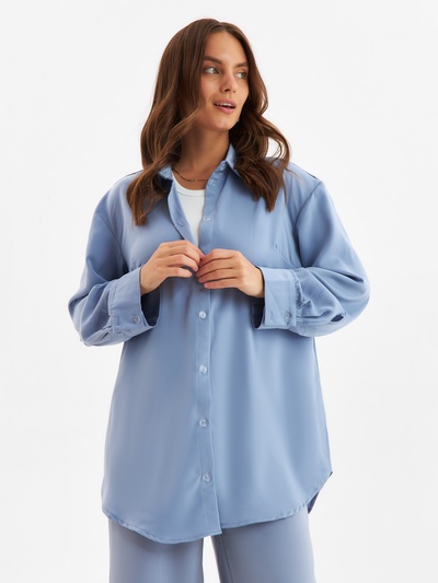 Костюм женский (рубашка, брюки) MINAKU: Silk pleasure, размер 44, серо-голубой