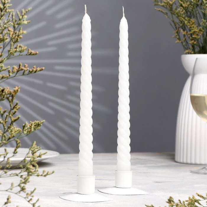 Набор свечей витых, 2,2х 25 см, 2 штуки, белый, "Дарим красиво" - Фото 1