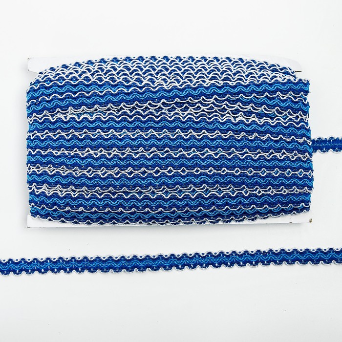 Тесьма бело-сине-голубая, ширина 1,2 см, по 50 м - Фото 1