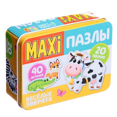 УЦЕНКА Макси-пазлы в металлической коробке «Весёлые зверята», 40 деталей