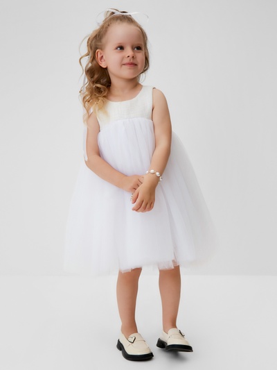 Платье нарядное для девочки MINAKU: PartyDress, белое, рост 110 см