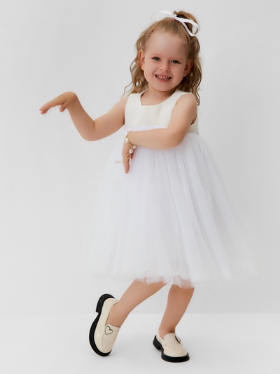 Платье нарядное для девочки MINAKU: PartyDress, белое, рост 110 см
