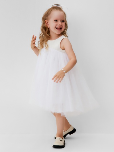 Платье нарядное для девочки MINAKU: PartyDress, белое, рост 110 см
