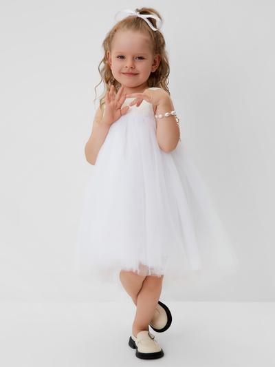 Платье нарядное для девочки MINAKU: PartyDress, белое, рост 110 см