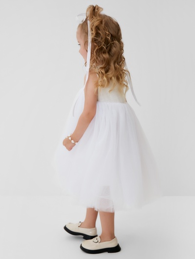 Платье нарядное для девочки MINAKU: PartyDress, белое, рост 110 см
