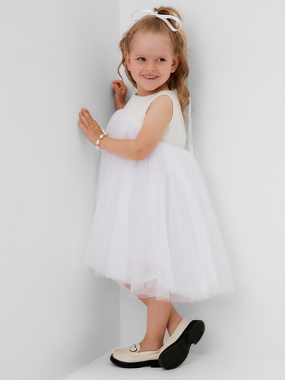 Платье нарядное для девочки MINAKU: PartyDress, белое, рост 110 см